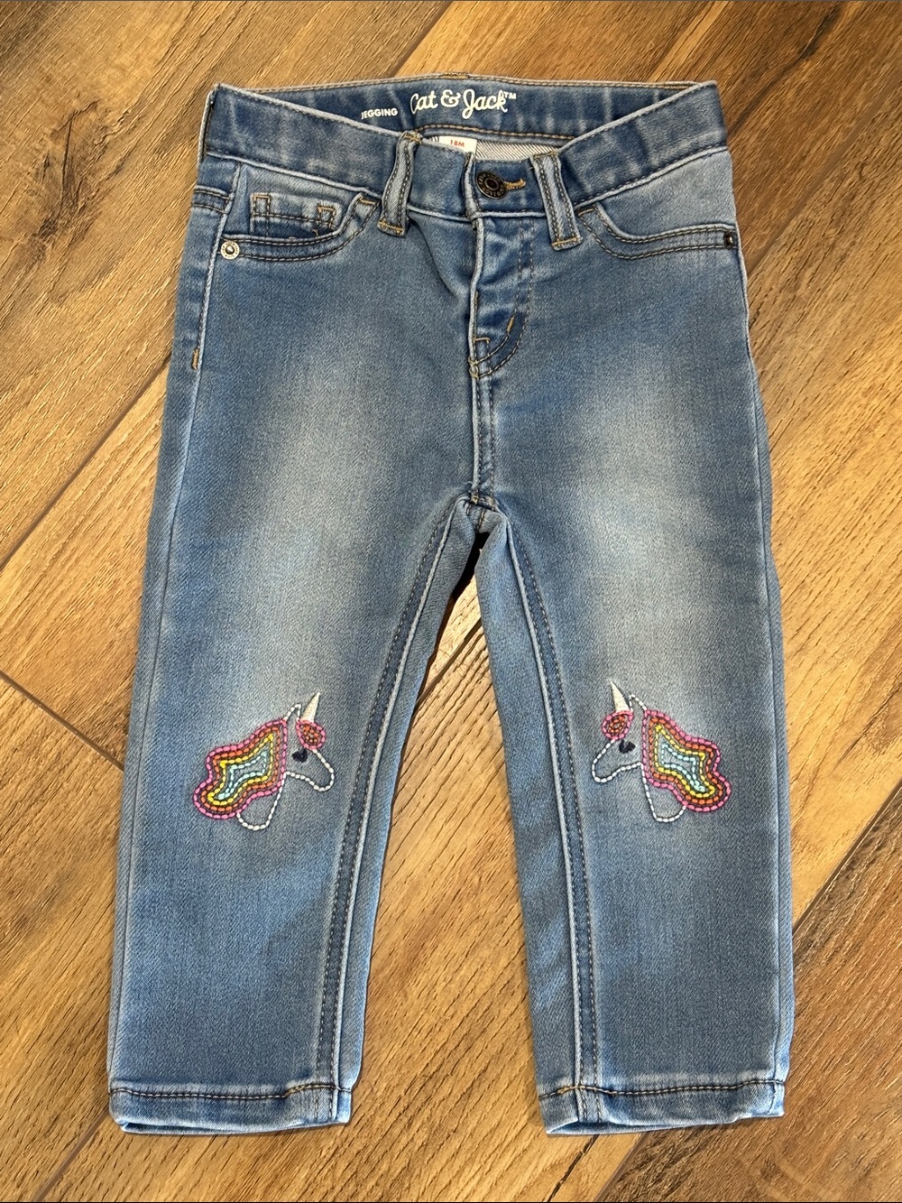Cat & Jack Light Blue Denim Unicorn Patch Jeggings- 18 months- New without tags